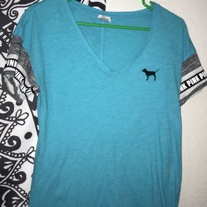 Blue Pink brand v neck with logo (short) sleeves